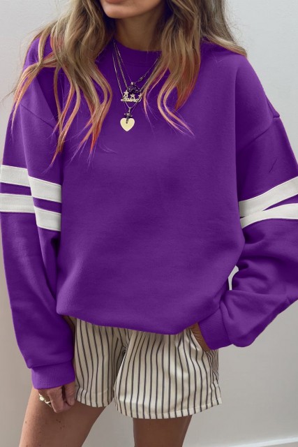 Tillandsia Purple Varsity Striped Detail Drop Shoulder Oversized Sweatshirt LC25319578-P8