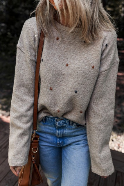 Gray Morn Contrast Colored Dot Detail Drop Shoulder Sweater LC2727557-P3015