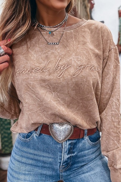 DUNE saved by grace Letter Embroidery Mineral Wash Loose Sweatshirt LC25319732-P10017