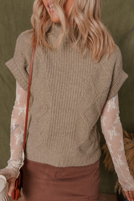 Smoke Gray Textured Knit High Neck Sweater T Shirt LC276938-P7016