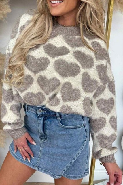 Goat Heart Valentine Pattern Mock Neck Baggy Sweater LC2727672-P1217